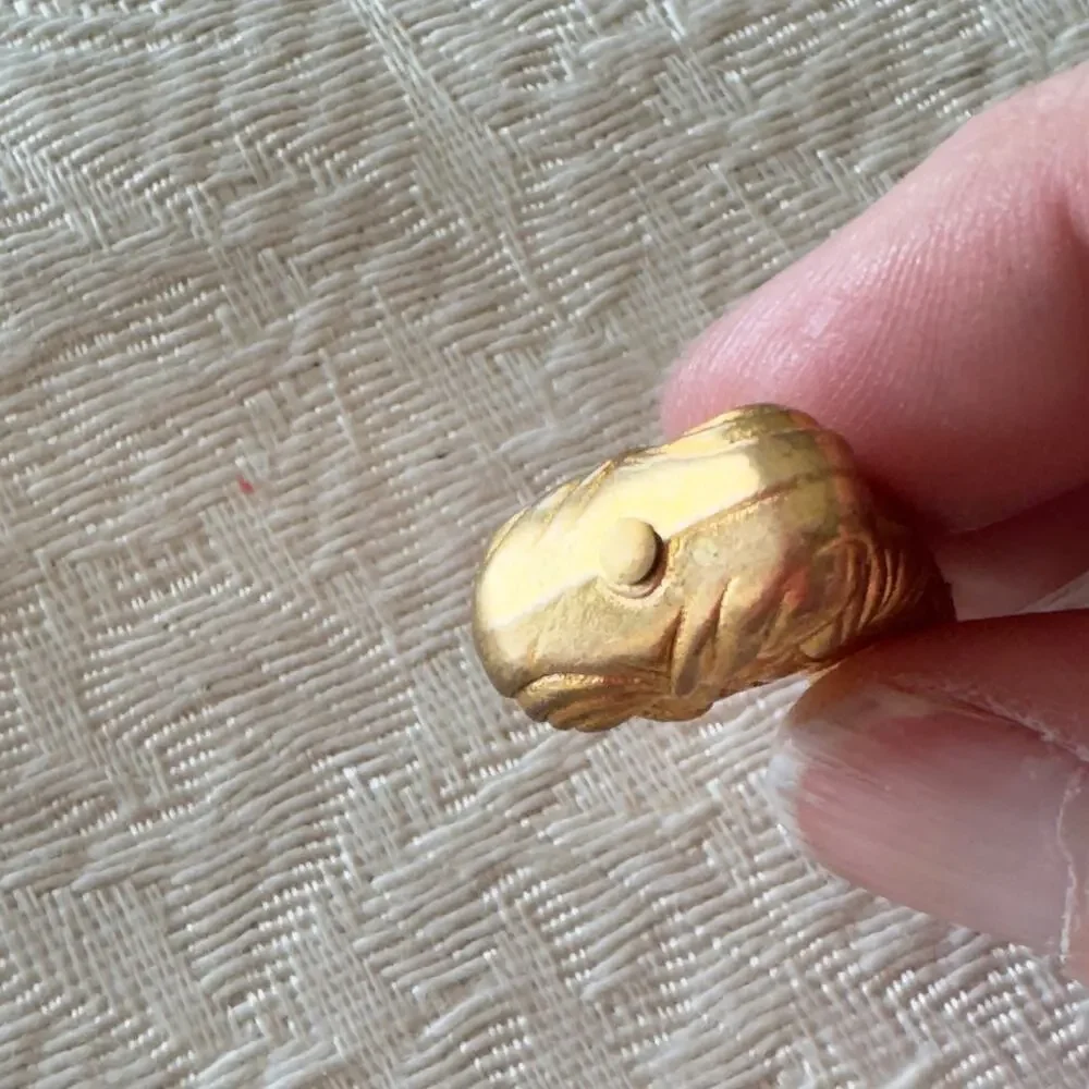 Vintage 1” Double Sided Seated Articulated Buddha Bead Pendant Gold Tone Set 2